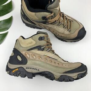 Merrell Pulse II Mid Hiking Boots Loden Taupe Leather Waterproof Women's 9